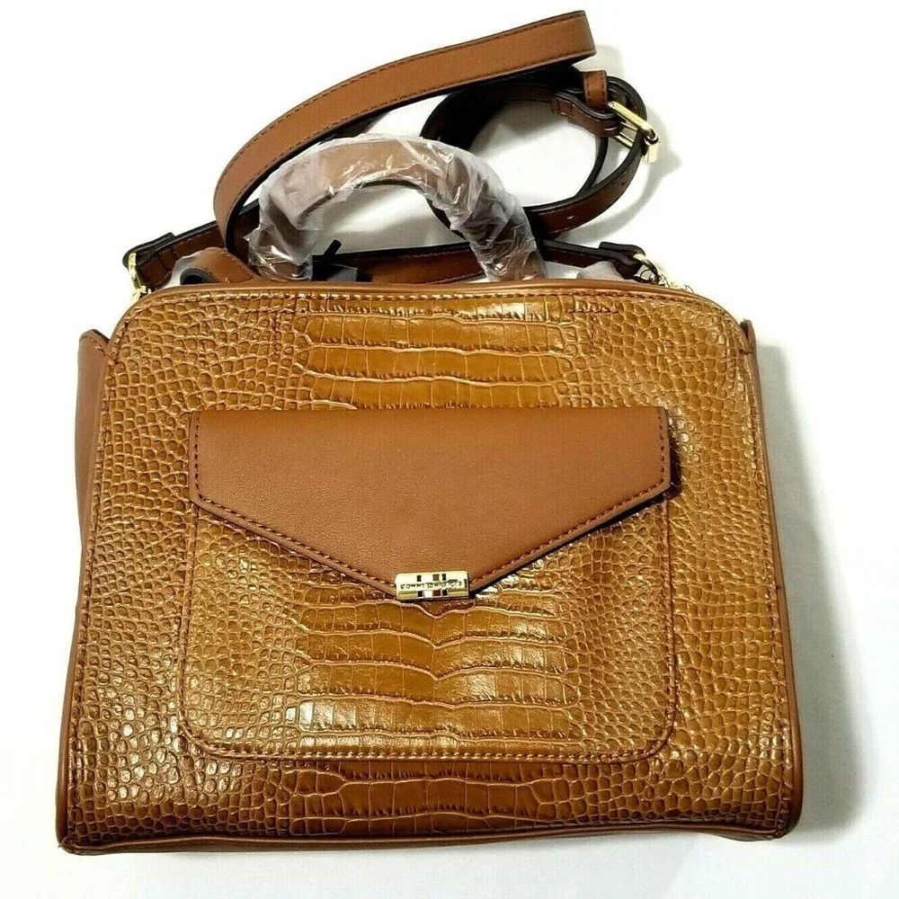 Tommy Hilfiger Shoulder Handbag Faux Leather‎ Brown Croc Embossed